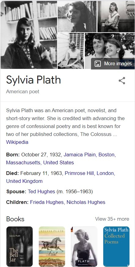 Screenshot of a Google Knowledge Panel of Sylvia Plath.