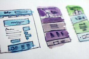 Artistic representation of a website wireframe made with watercolour.